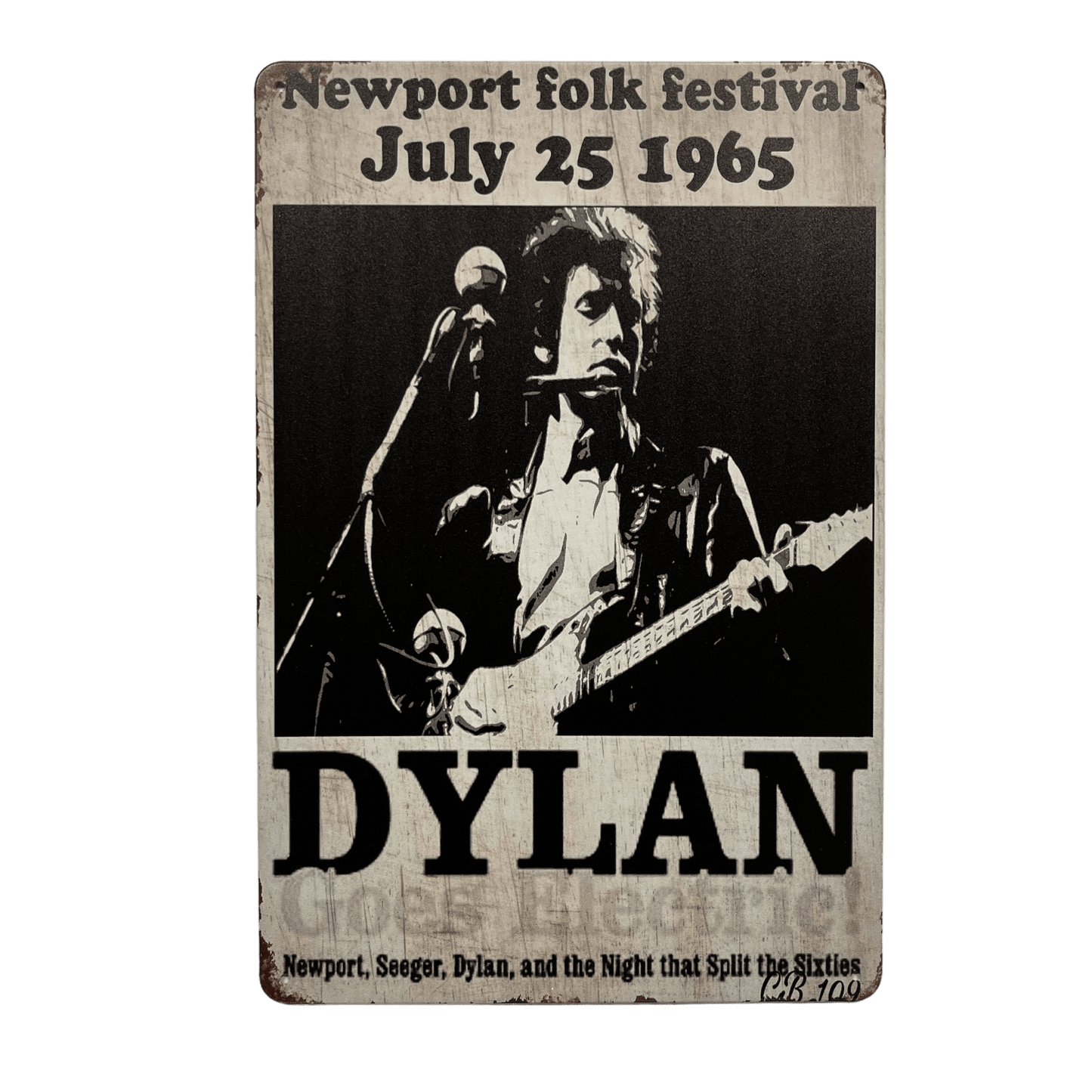 Bob Dylan Newport Folk Festival Metalen Bord - Reclamebordenshop.nl