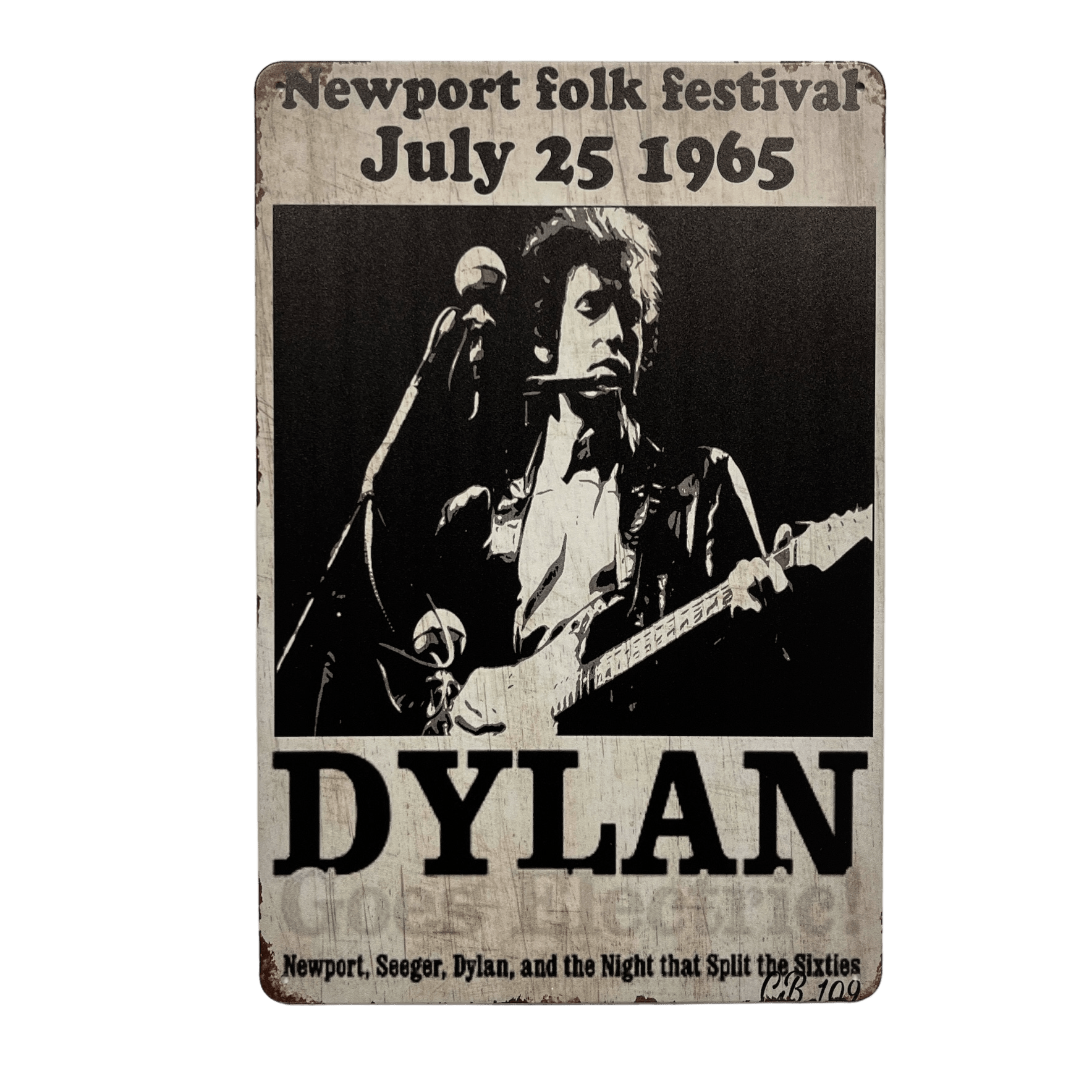 Bob Dylan Newport Folk Festival Metalen Bord - Reclamebordenshop.nl