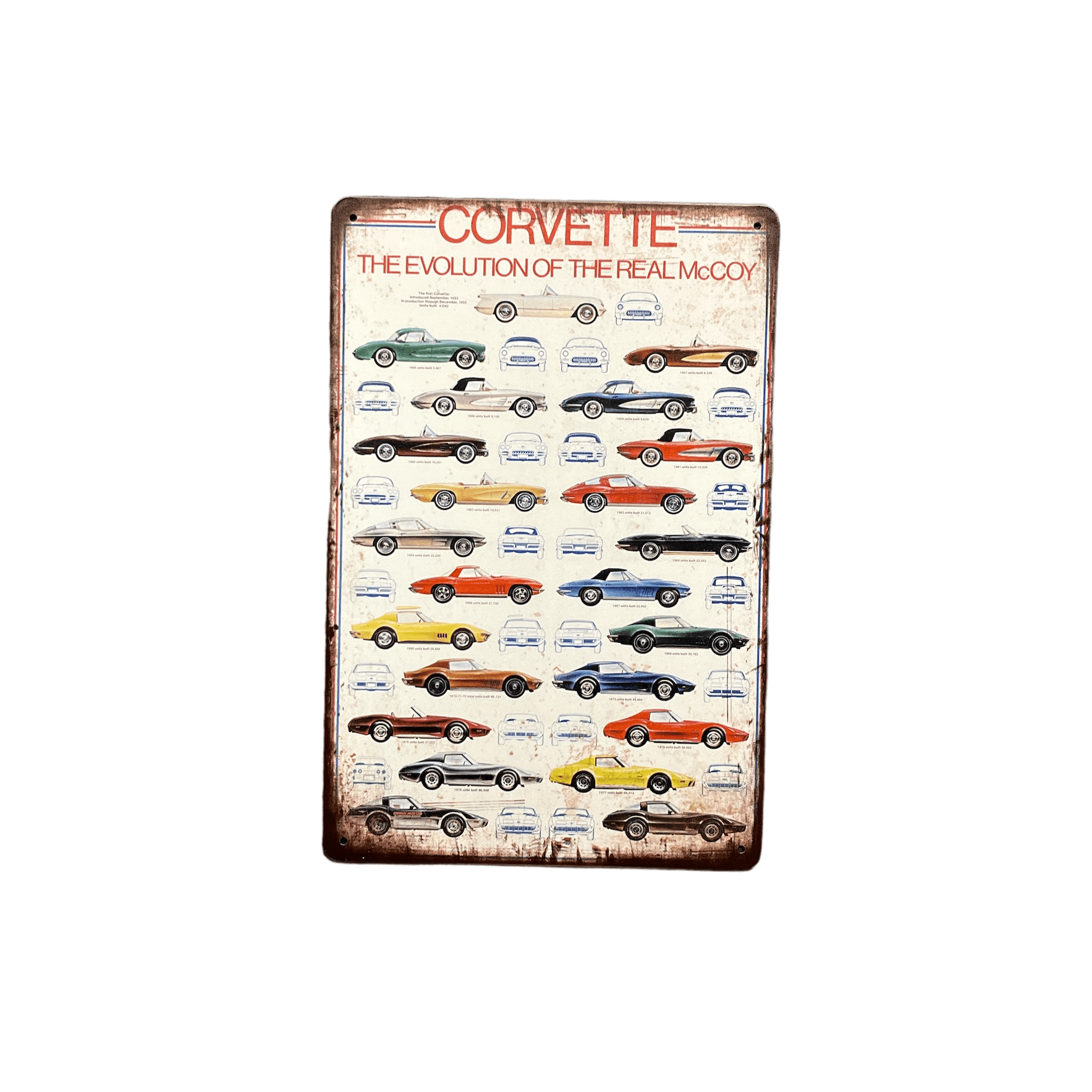 Corvette Evolutie Metalen Bord - Reclamebordenshop.nl
